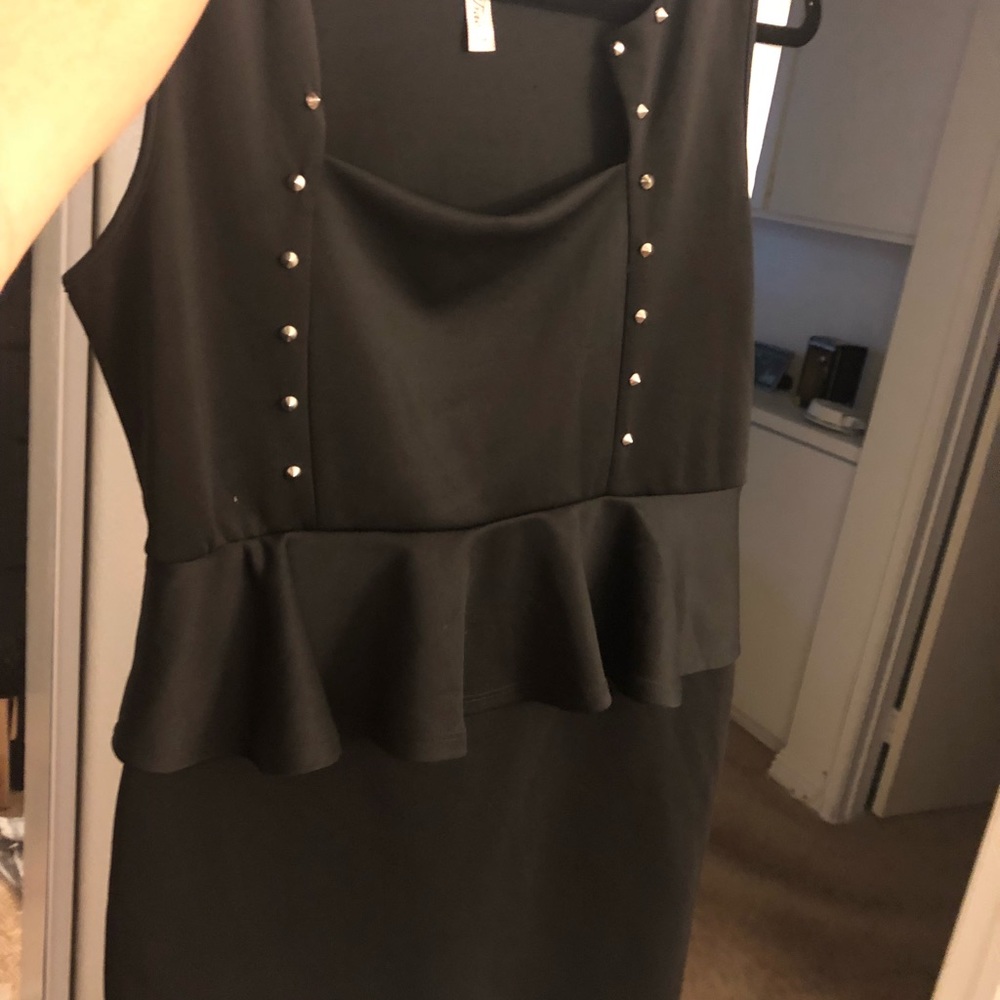 Black Peplum Dress with Silver details